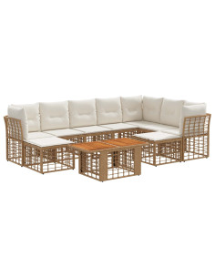 Set Divano da Giardino 10 pz Naturale e Bianco Crema polyrattan 2