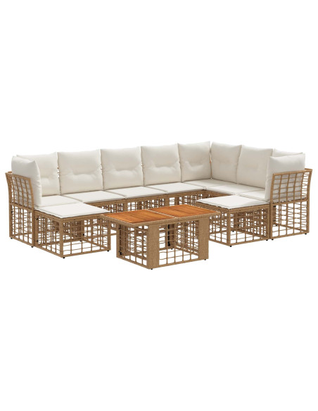Set Divano da Giardino 10 pz Naturale e Bianco Crema polyrattan