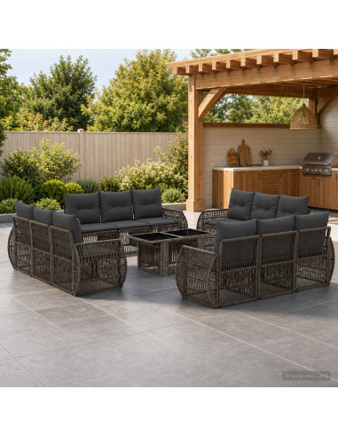 Set Divano da Giardino 13 pz Grigio e Grigio Scuro polyrattan