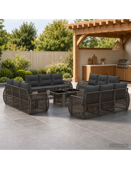 Set Divano da Giardino 13 pz Grigio e Grigio Scuro polyrattan