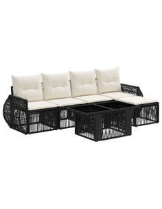 Set Divano da Giardino 6 pz Nero e Bianco Crema polyrattan 2