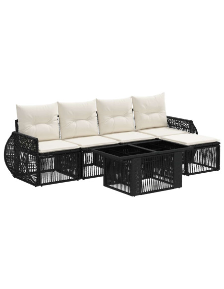 Set Divano da Giardino 6 pz Nero e Bianco Crema polyrattan