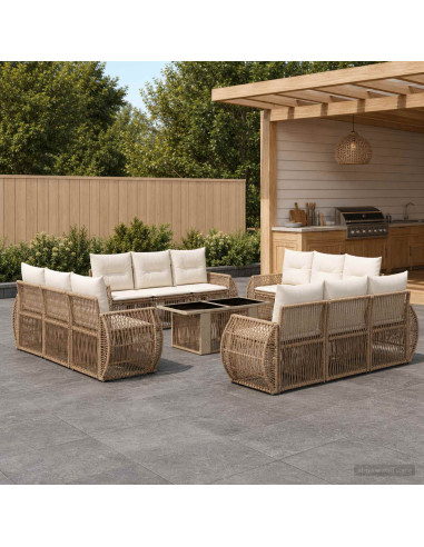 Set Divano da Giardino 13 pz Beige e Bianco Crema polyrattan