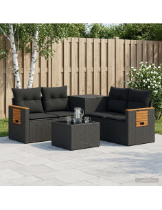 Set di divani 6 pz Nero Rattan sintetico e Acciaio