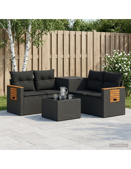 Set di divani 6 pz Nero Rattan sintetico e Acciaio