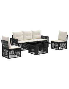 Set Divano da Giardino 6 pz Nero e Bianco Crema polyrattan 2