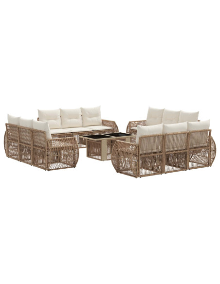 Set Divano da Giardino 13 pz Beige e Bianco Crema polyrattan