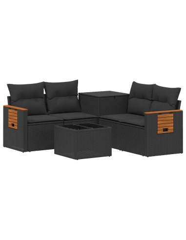 Set di divani 6 pz Nero Rattan sintetico e Acciaio