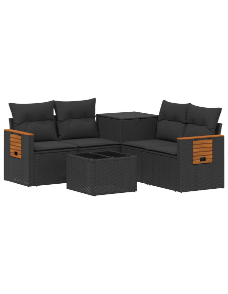Set di divani 6 pz Nero Rattan sintetico e Acciaio