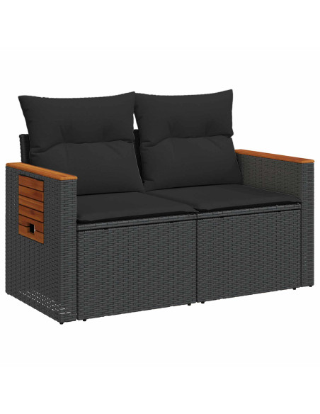 Set di divani 6 pz Nero Rattan sintetico e Acciaio
