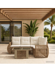 Set Divano da Giardino 5 pz Beige e Bianco Crema polyrattan