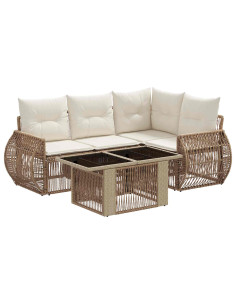 Set Divano da Giardino 5 pz Beige e Bianco Crema polyrattan 2