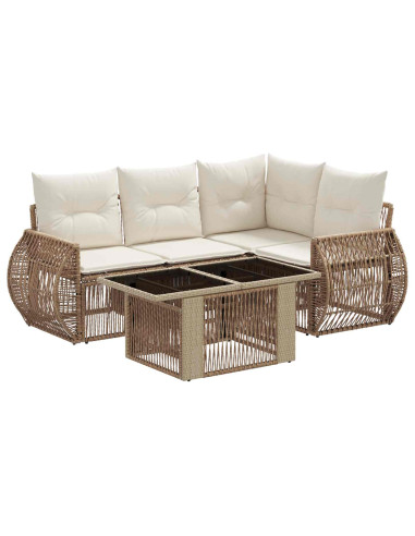 Set Divano da Giardino 5 pz Beige e Bianco Crema polyrattan
