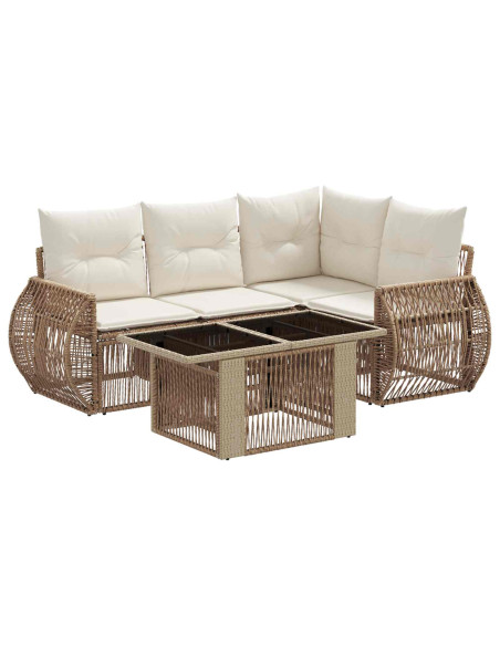 Set Divano da Giardino 5 pz Beige e Bianco Crema polyrattan