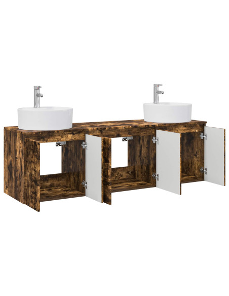 Set di Armadi da Bagno 3 pz Rovere Fumo 49,5 x 44,5 x 65 cm