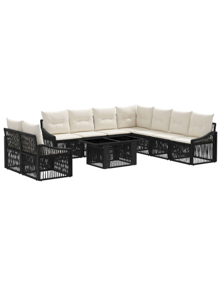 Set Divano da Giardino 10 pz Nero e Bianco Crema polyrattan