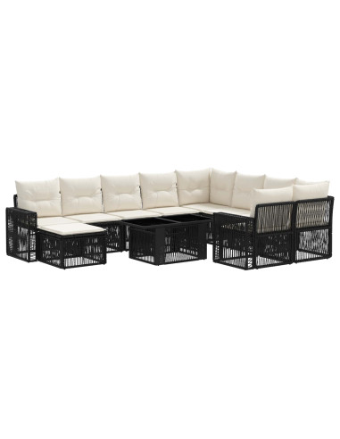 Set Divano da Giardino 11 pz Nero e Bianco Crema polyrattan