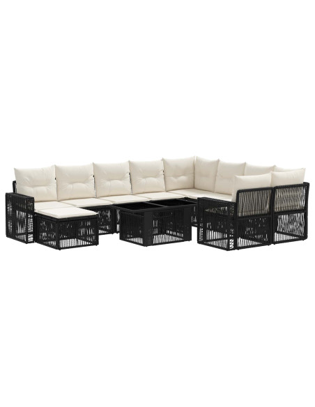 Set Divano da Giardino 11 pz Nero e Bianco Crema polyrattan