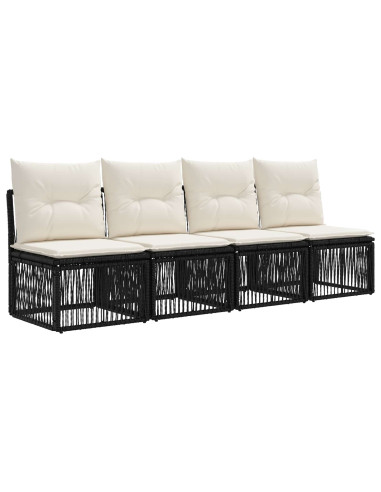 Set Divano da Giardino 11 pz Nero e Bianco Crema polyrattan