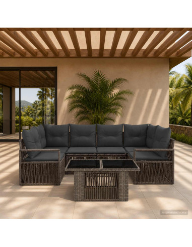 Set Divano da Giardino 7 pz Grigio e Grigio Scuro polyrattan