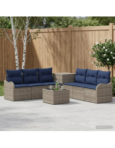 Set di divani 8 pz Grigio e Blu Navy Rattan sintetico e Acciaio