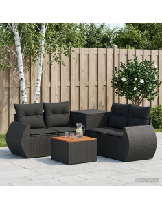 Set di divani 6 pz Nero Rattan sintetico e Acciaio