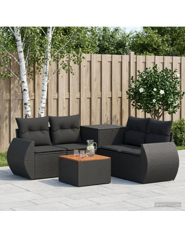 Set di divani 6 pz Nero Rattan sintetico e Acciaio