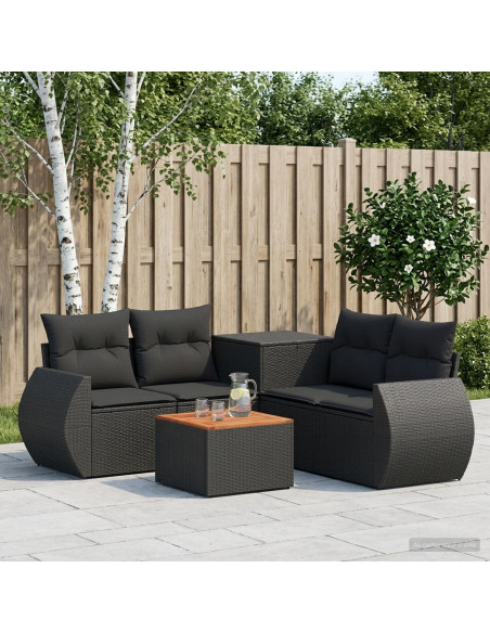 Set di divani 6 pz Nero Rattan sintetico e Acciaio