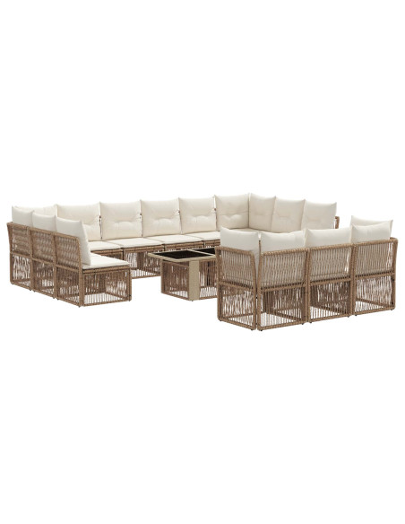Set Divano da Giardino 14 pz Beige polyrattan