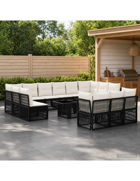 Set Divano da Giardino 14 pz Nero polyrattan