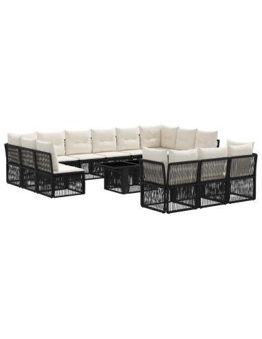Set Divano da Giardino 14 pz Nero polyrattan