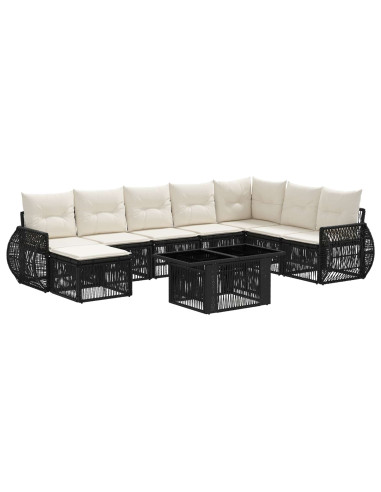 Set Divano da Giardino 9 pz Nero e Bianco Crema polyrattan