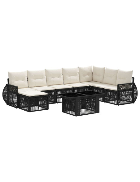 Set Divano da Giardino 9 pz Nero e Bianco Crema polyrattan