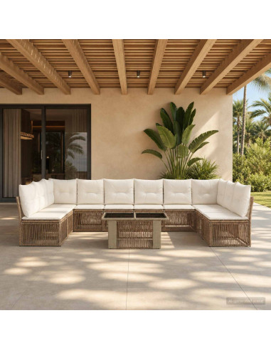 Set Divano da Giardino 11 pz Beige polyrattan