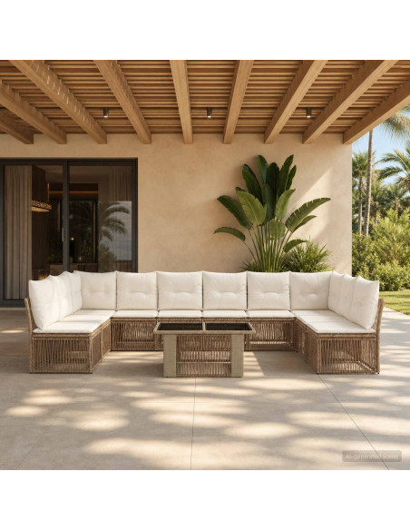Set Divano da Giardino 11 pz Beige polyrattan