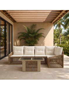 Set Divano da Giardino 6 pz Beige e Bianco Crema polyrattan