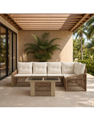 Set Divano da Giardino 6 pz Beige e Bianco Crema polyrattan
