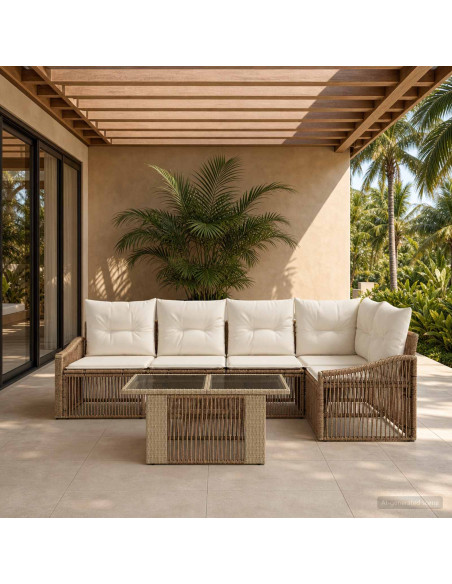 Set Divano da Giardino 6 pz Beige e Bianco Crema polyrattan