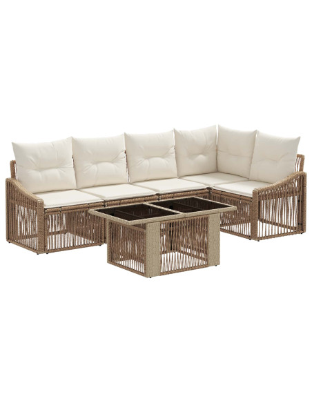 Set Divano da Giardino 6 pz Beige e Bianco Crema polyrattan