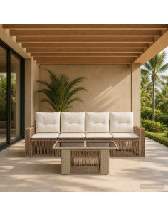 Set Divano da Giardino 5 pz Beige e Bianco Crema polyrattan