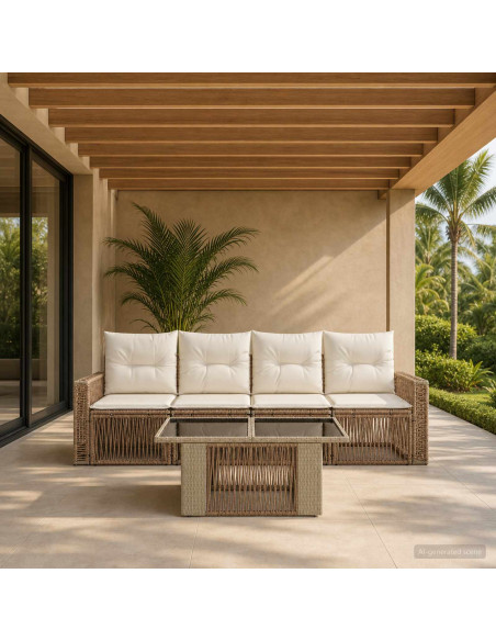 Set Divano da Giardino 5 pz Beige e Bianco Crema polyrattan