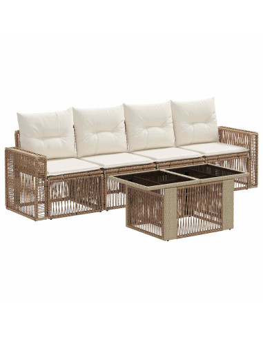 Set Divano da Giardino 5 pz Beige e Bianco Crema polyrattan