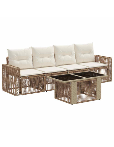 Set Divano da Giardino 5 pz Beige e Bianco Crema polyrattan