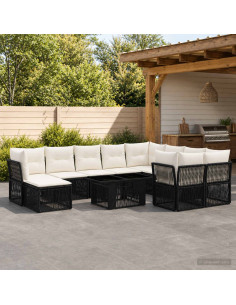Set Divano da Giardino 11 pz Nero polyrattan