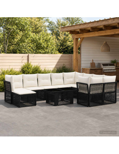 Set Divano da Giardino 11 pz Nero polyrattan
