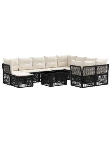 Set Divano da Giardino 11 pz Nero polyrattan