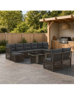 Set Divano da Giardino 10 pz Grigio polyrattan