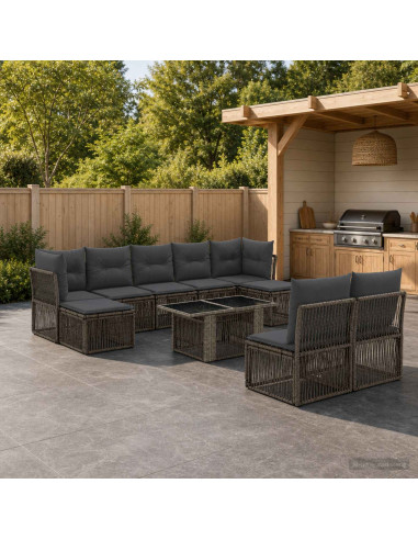 Set Divano da Giardino 10 pz Grigio polyrattan