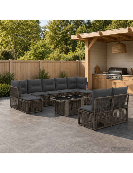 Set Divano da Giardino 10 pz Grigio polyrattan