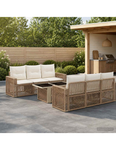 Set Divano da Giardino 7 pz Beige e Bianco Crema polyrattan